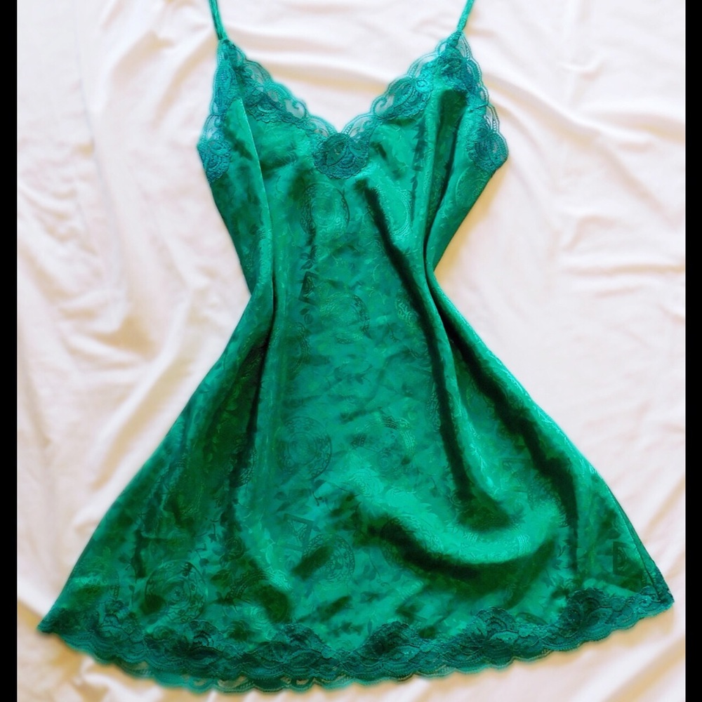 Vintage VS Gold Label Satin Emerald Chemise / Slip